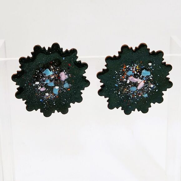 1950s Copper Enamel Clip On Earrings Retro Starburst Geometric Shape Glass Frit - Picture 6 of 9